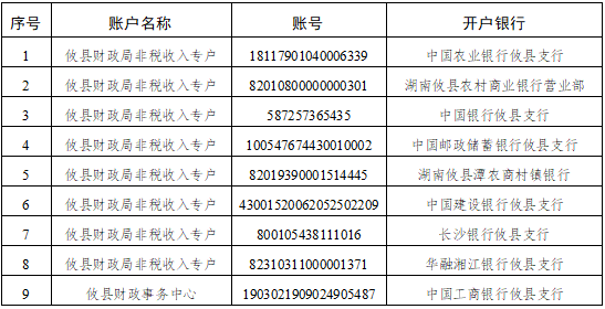 【通告】攸县财政局关于启用新非税收入账户名称的通告