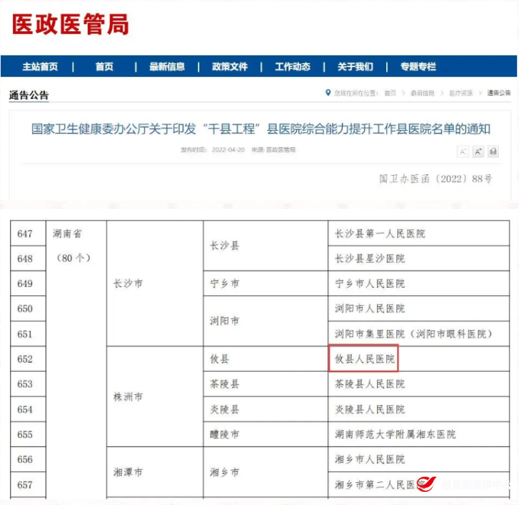 【喜讯】国家“千县工程”名单，攸县人民医院榜上有名