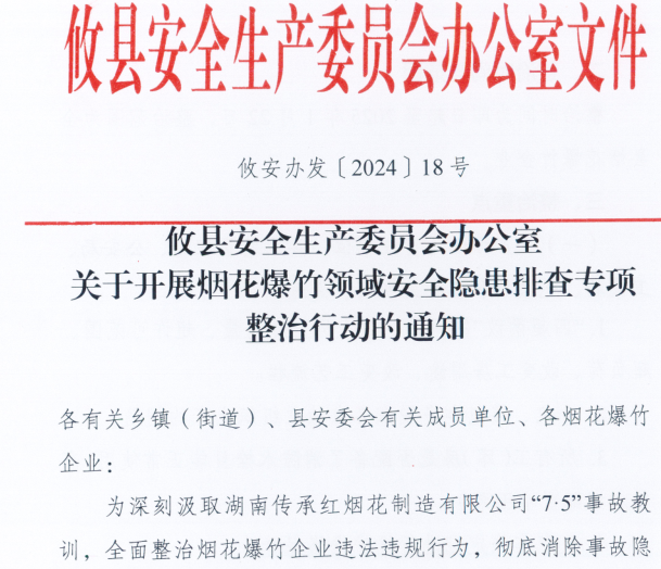 攸县烟花爆竹生产企业 7月5日起全面停产整顿